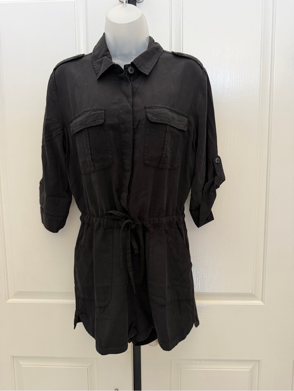 Velvet Heart Black Utility Romper with Tie Waist Sz S